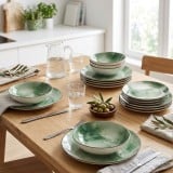 Serwis obiadowy porcelanowy GierekHoff Giada 18 elementów zestaw talerzy dla 6 osób zielony nakrapiany 1220