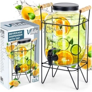 Słój szklany z kranikiem 4.2 L z czarnym stojakiem do lemoniady napojów wody Altom Design