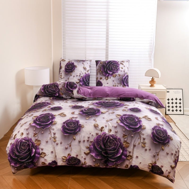 Pościel 140x200 bawełna satynowa wzór 5D dwustronna GierekHoff gruba 2 części GH 3122 Berry Rose