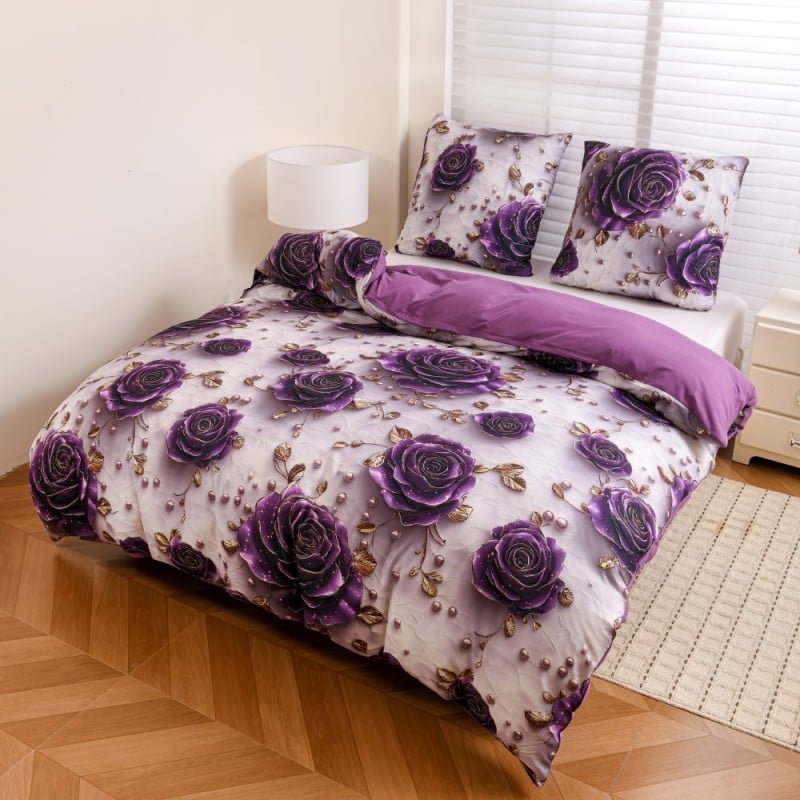 Pościel 200x220 bawełna satynowa wzór 5D dwustronna GierekHoff gruba 3 części GH 3122 Berry Rose