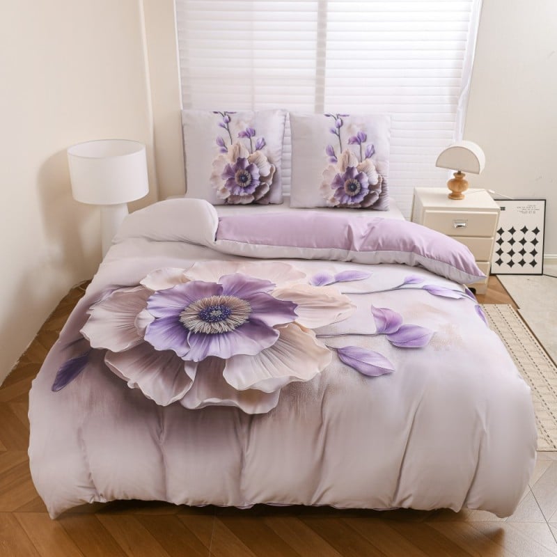 Pościel 200x220 bawełna satynowa wzór 5D dwustronna GierekHoff gruba 3 części GH 3124 Aksamitna Malwa