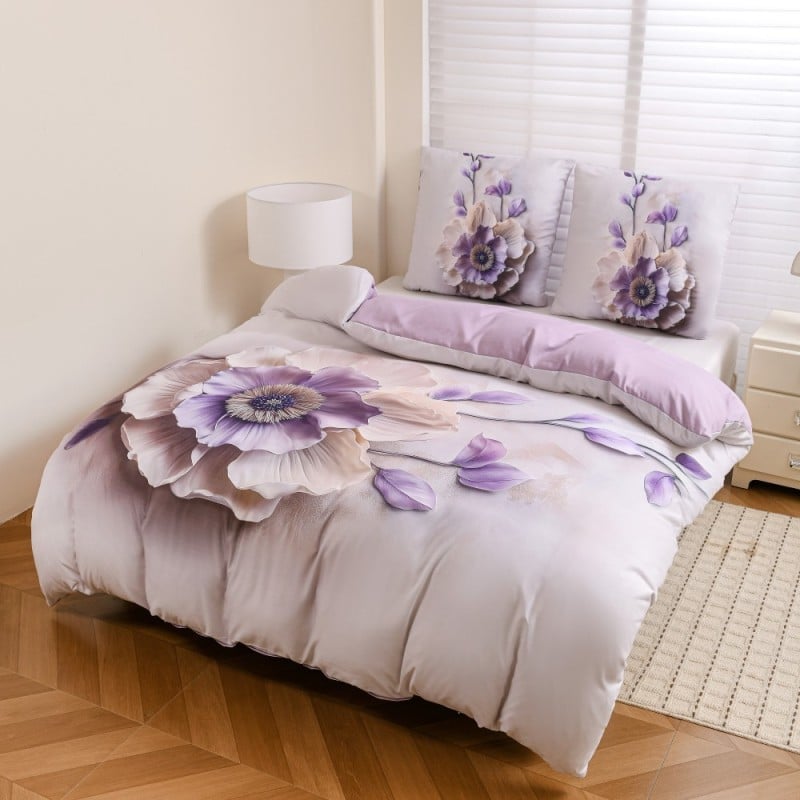 Pościel 200x220 bawełna satynowa wzór 5D dwustronna GierekHoff gruba 3 części GH 3124 Aksamitna Malwa