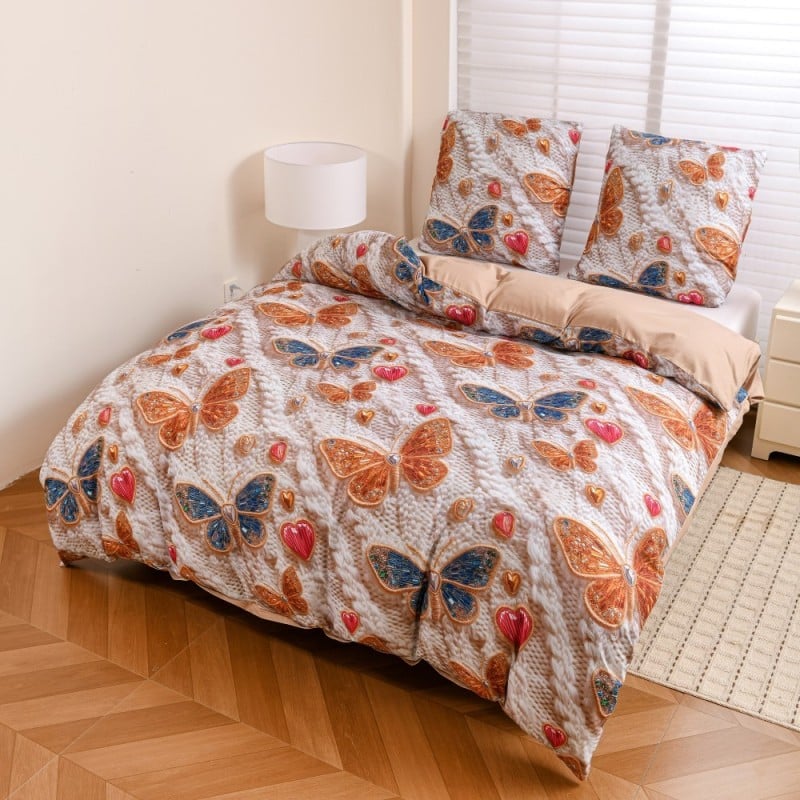 Pościel 160x200 bawełna satynowa wzór 5D dwustronna GierekHoff gruba 3 części GH 3125 Bursztynowe motyle