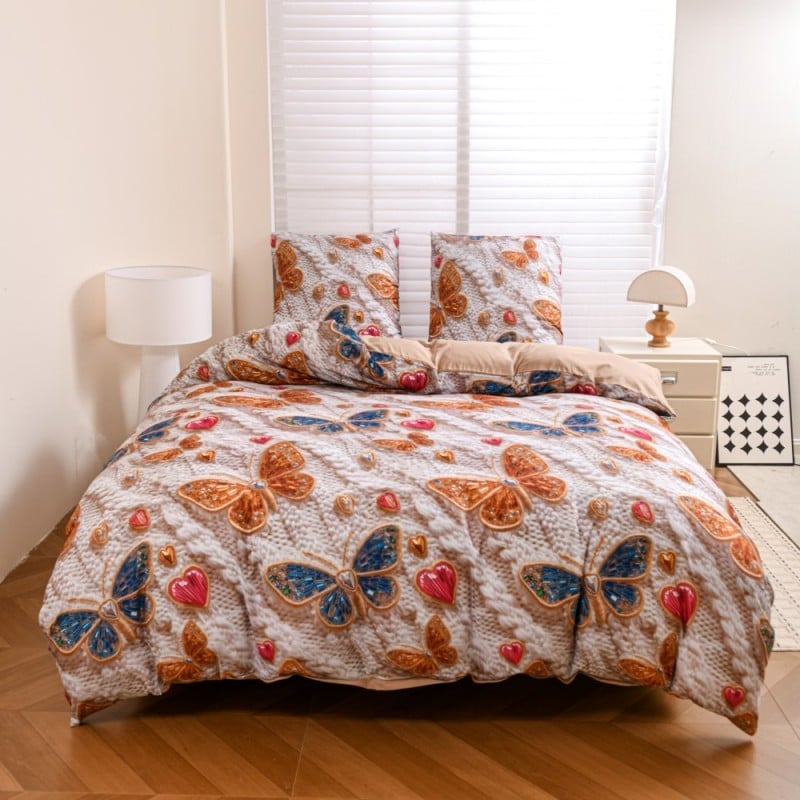 Pościel 160x200 bawełna satynowa wzór 5D dwustronna GierekHoff gruba 3 części GH 3125 Bursztynowe motyle