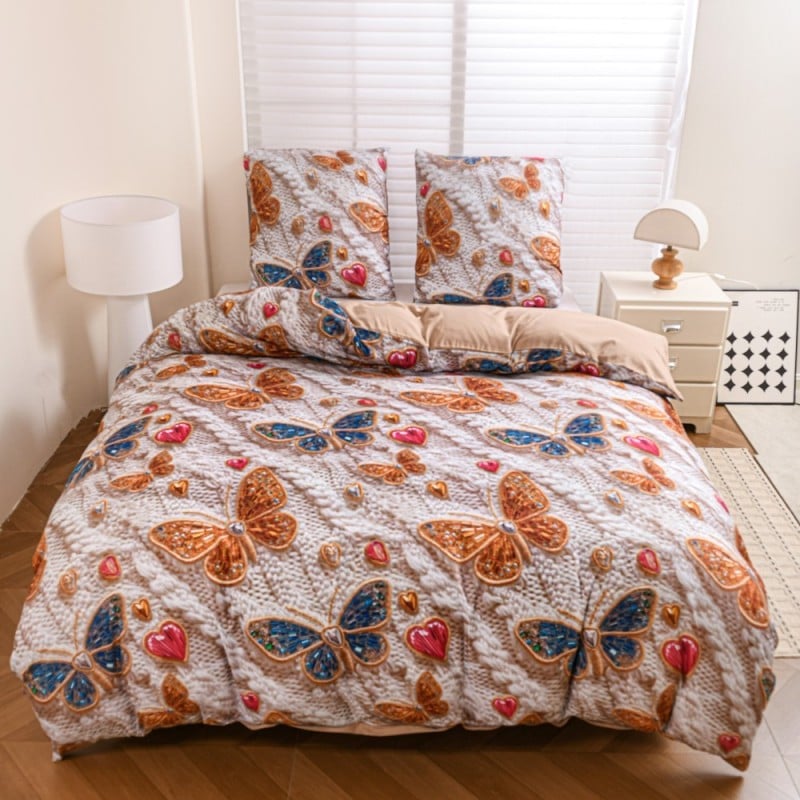 Pościel 200x220 bawełna satynowa wzór 5D dwustronna GierekHoff gruba 3 części GH 3125 Bursztynowe motyle