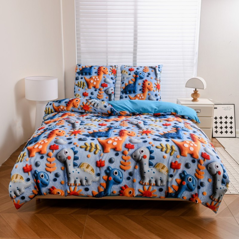 Pościel 140x200 bawełna satynowa wzór 5D dwustronna GierekHoff gruba 2 części GH 3126 Dinusiowy Raj