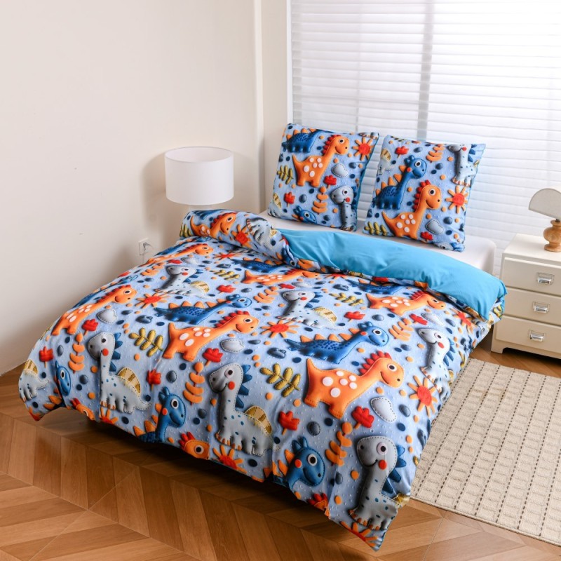 Pościel 160x200 bawełna satynowa wzór 5D dwustronna GierekHoff gruba 3 części GH 3126 Dinusiowy Raj