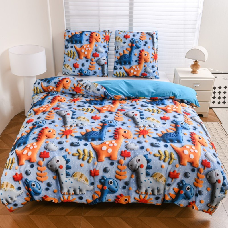 Pościel 160x200 bawełna satynowa wzór 5D dwustronna GierekHoff gruba 3 części GH 3126 Dinusiowy Raj