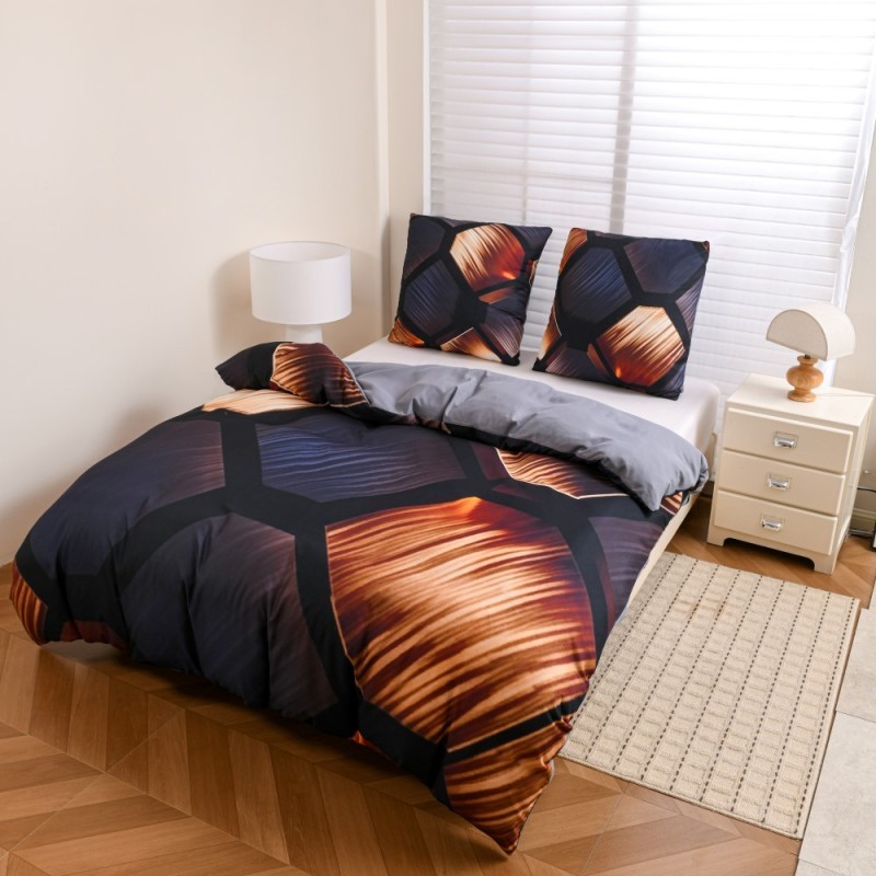 Pościel 140x200 bawełna satynowa wzór 5D dwustronna GierekHoff gruba 2 części GH 3127 Miedziany Heksagon