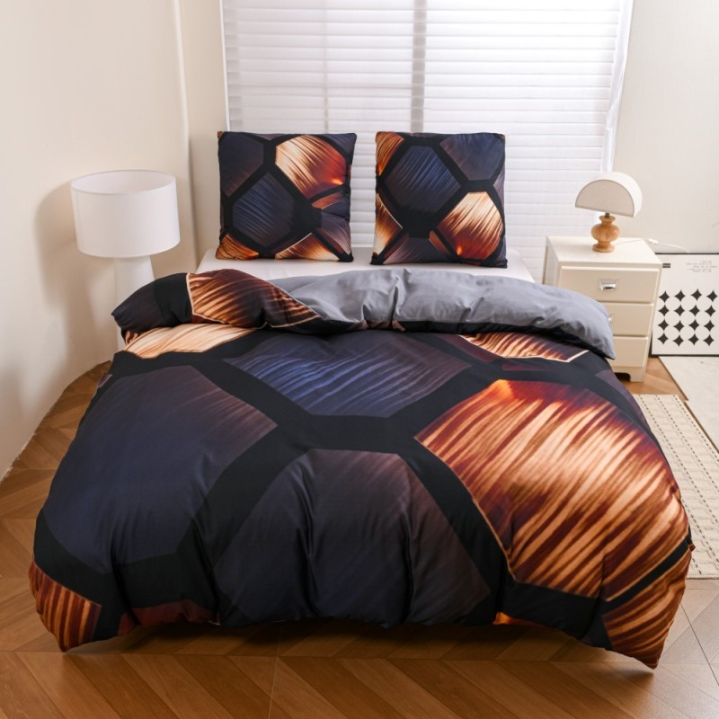 Pościel 200x220 bawełna satynowa wzór 5D dwustronna GierekHoff gruba 3 części GH 3127 Miedziany Heksagon