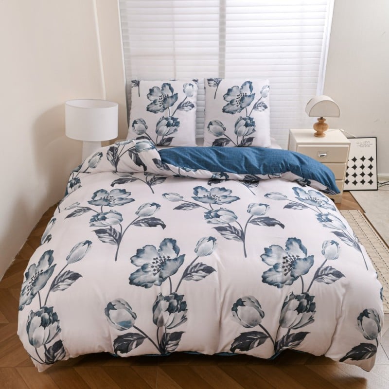 Pościel 140x200 bawełna satynowa dwustronna GierekHoff gruba 2 części GH 3134 Blue Rose