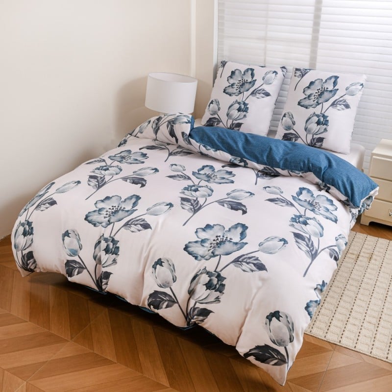 Pościel 140x200 bawełna satynowa dwustronna GierekHoff gruba 2 części GH 3134 Blue Rose