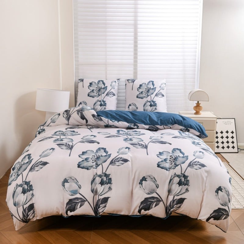 Pościel 160x200 bawełna satynowa dwustronna GierekHoff gruba 3 części GH 3134 Blue Rose