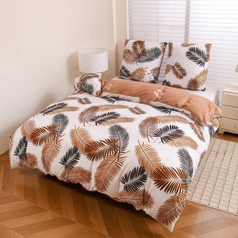 Pościel 140x200 bawełna satynowa dwustronna GierekHoff gruba 2 części GH 3137 Karmelowa Palma