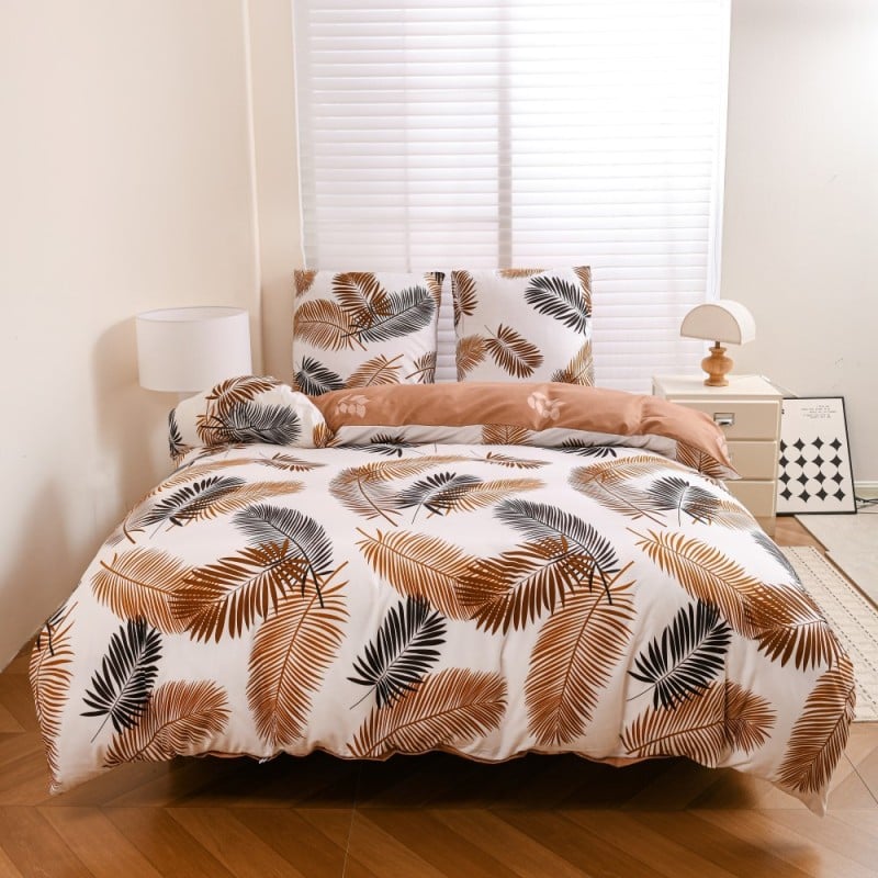 Pościel 160x200 bawełna satynowa dwustronna GierekHoff gruba 3 części GH 3137 Karmelowa Palma