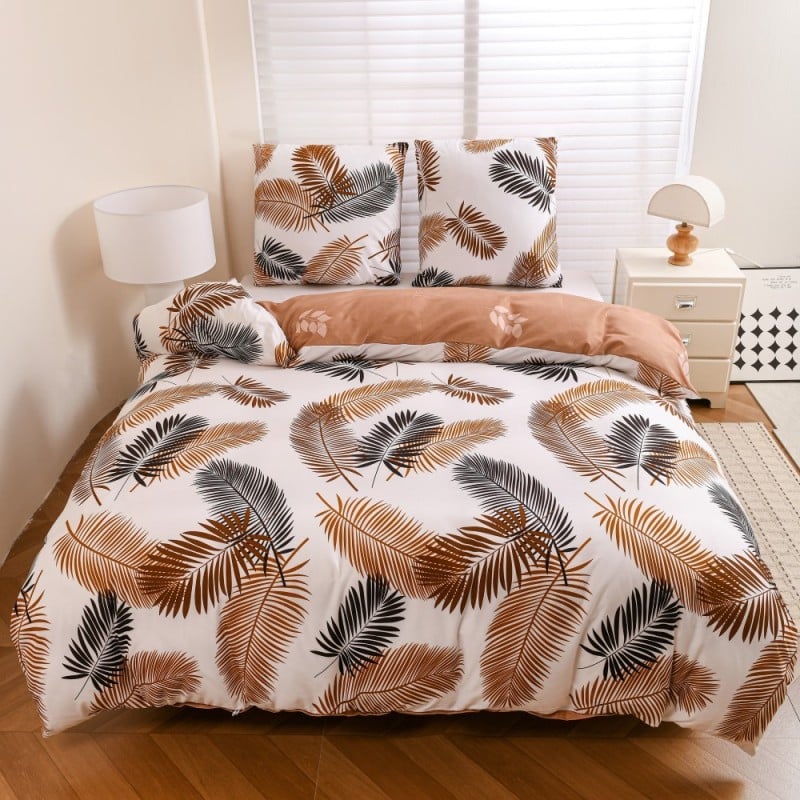 Pościel 200x220 bawełna satynowa dwustronna GierekHoff gruba 3 części GH 3137 Karmelowa Palma