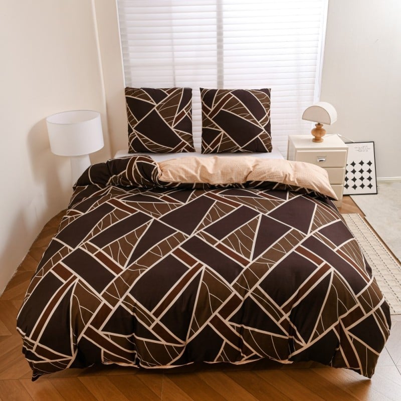 Pościel 140x200 bawełna satynowa dwustronna GierekHoff gruba 2 części GH 3138 Czekoladowa Mozaika