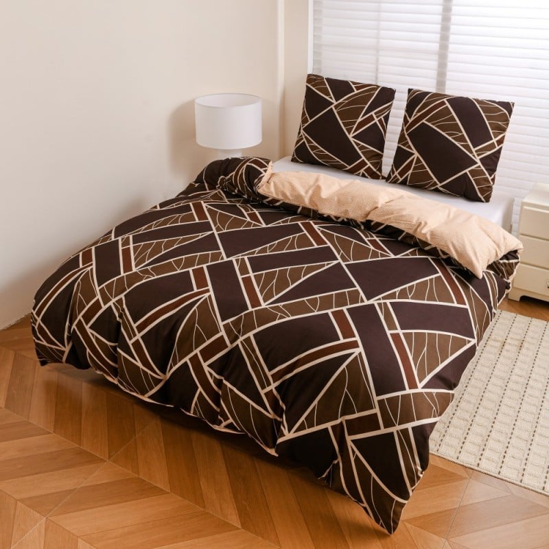 Pościel 160x200 bawełna satynowa dwustronna GierekHoff gruba 3 części GH 3138 Czekoladowa Mozaika