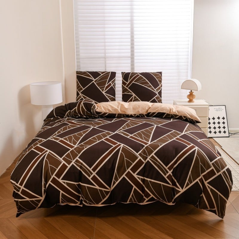 Pościel 200x220 bawełna satynowa dwustronna GierekHoff gruba 3 części GH 3138 Czekoladowa Mozaika