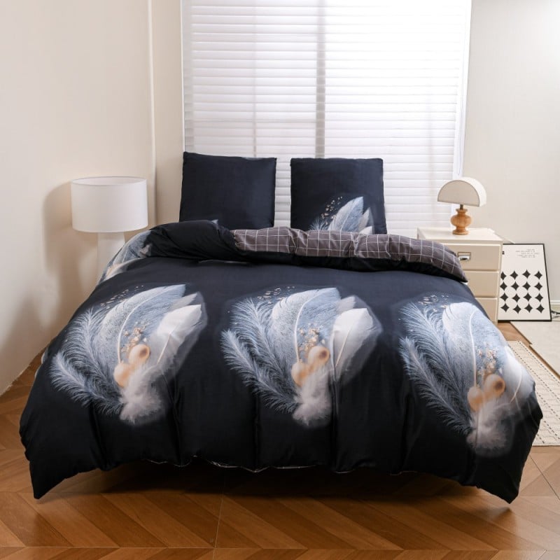 Pościel 140x200 bawełna satynowa dwustronna GierekHoff gruba 2 części GH 3140 Navy Feather