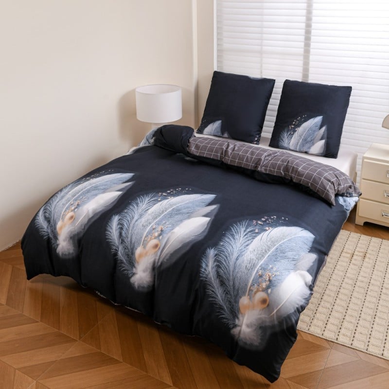 Pościel 140x200 bawełna satynowa dwustronna GierekHoff gruba 2 części GH 3140 Navy Feather