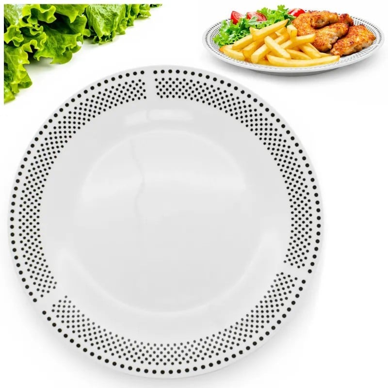 Serwis obiadowy porcelana 18 elementów Bella Fiore białe talerze dla 6 osób wzór kropki