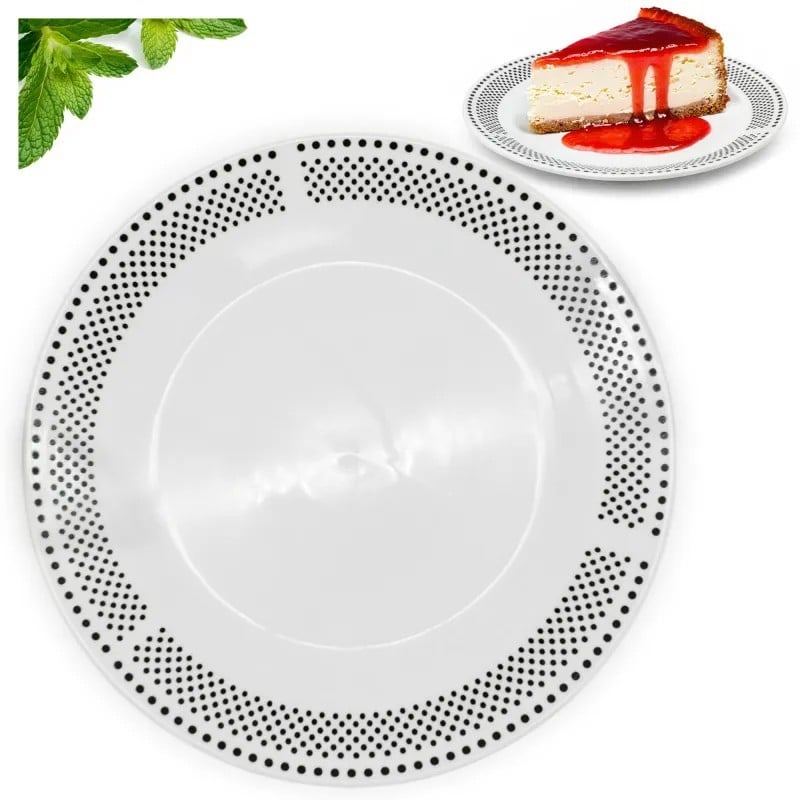 Serwis obiadowy porcelana 19 elementów Bella Fiore białe talerze miska dla 6 osób wzór kropki