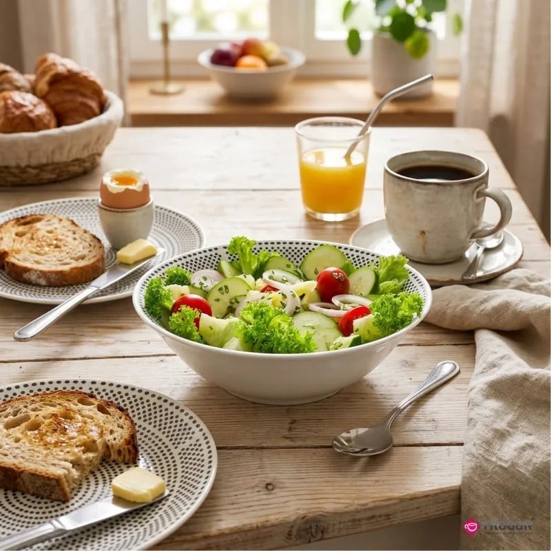 Serwis obiadowy porcelana 19 elementów Bella Fiore białe talerze miska dla 6 osób wzór kropki