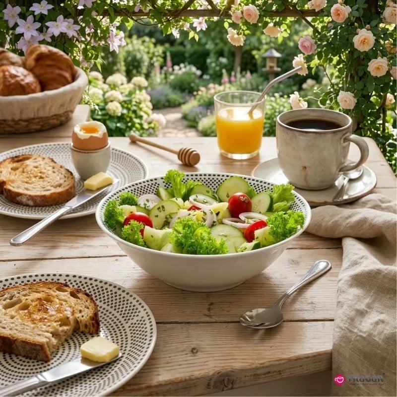 Serwis obiadowy porcelana 24 elementy Bella Fiore białe talerze miski dla 6 osób wzór kropki