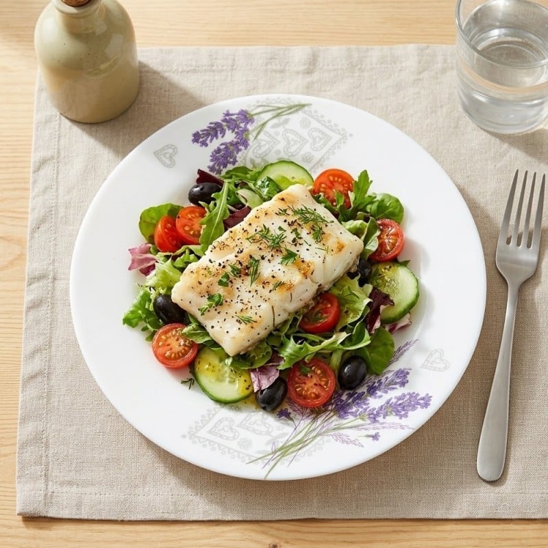 Serwis obiadowy 18 elementów Esmene białe talerze dla 6 osób wzór lawenda