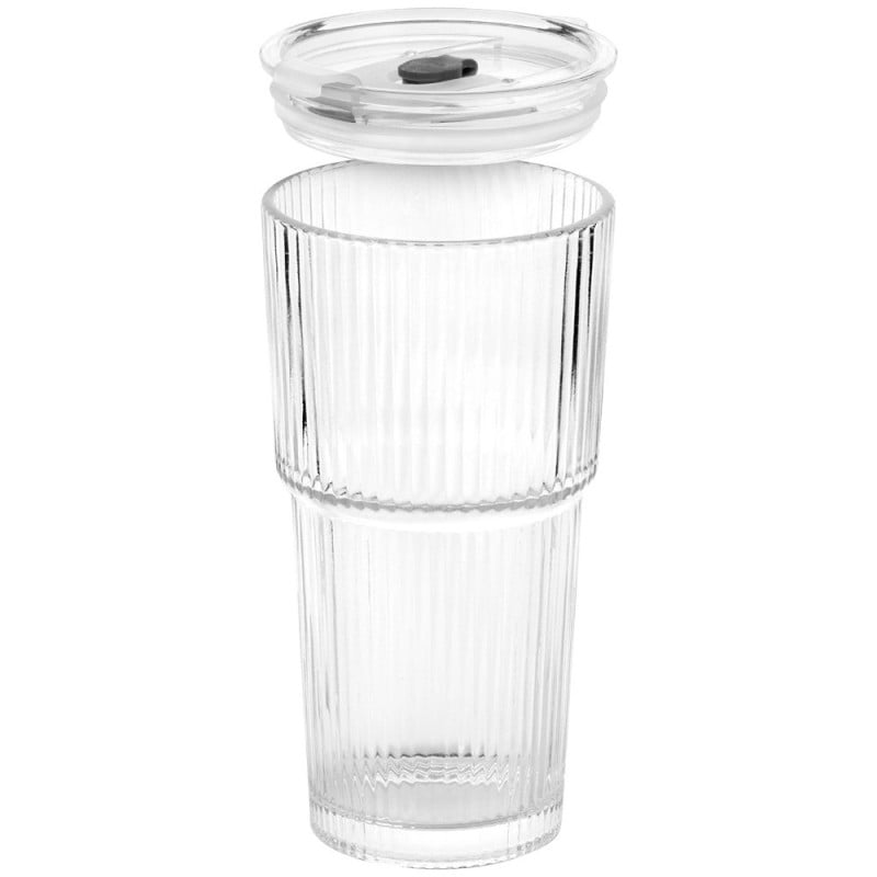Kubek szklany do napojów z pokrywką i słomką 540 ml Florina Vetrino podróżny szklanka ryflowana