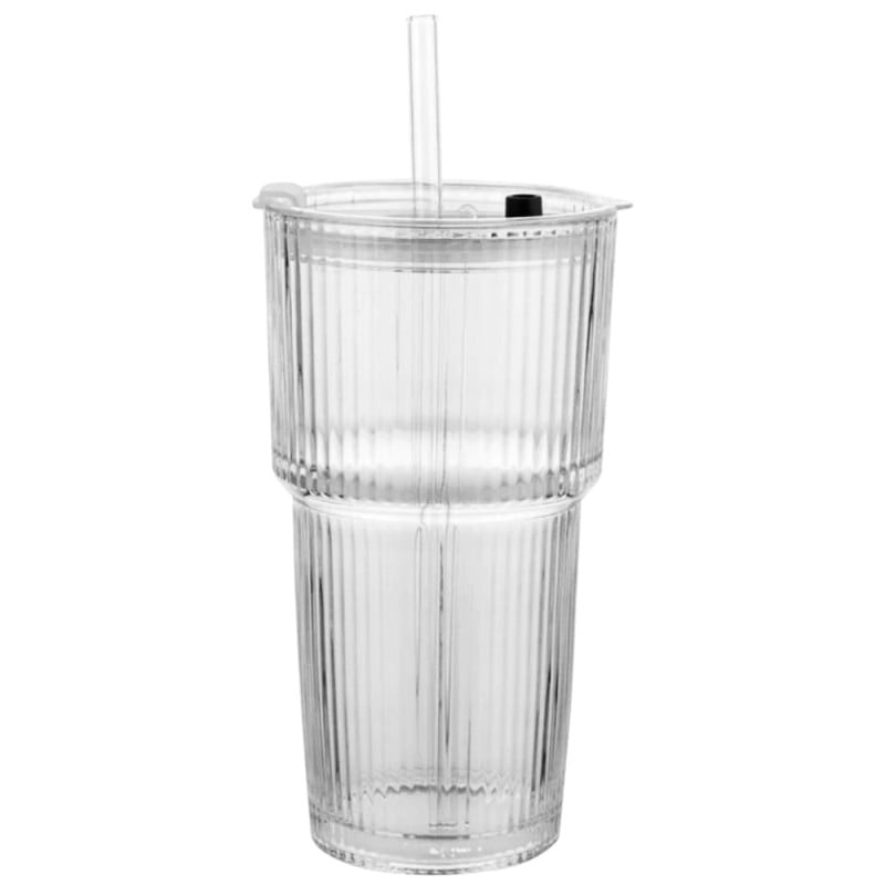 Kubek szklany do napojów z pokrywką i słomką 540 ml Florina Vetrino podróżny szklanka ryflowana