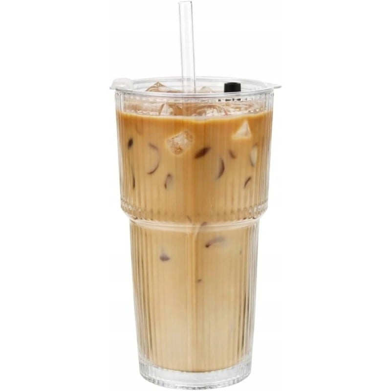 Kubek szklany do napojów z pokrywką i słomką 540 ml Florina Vetrino podróżny szklanka ryflowana