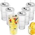 6 x Kubek szklany do napojów z pokrywką i słomką 540 ml Florina Vetrino podróżny szklanka ryflowana zestaw 6 szklanek