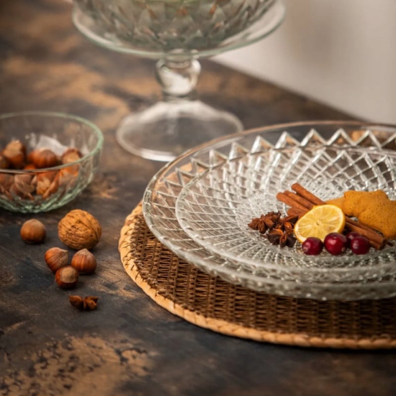 Talerzyki deserowe 15 cm i patery 25 cm szklane Altom Solaris zestaw 14 sztuk spodek na ciasto deser