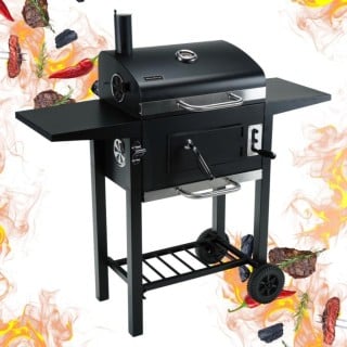 Grill węglowy ogrodowy na kółkach z półkami i kominem do rozpalania Klausberg