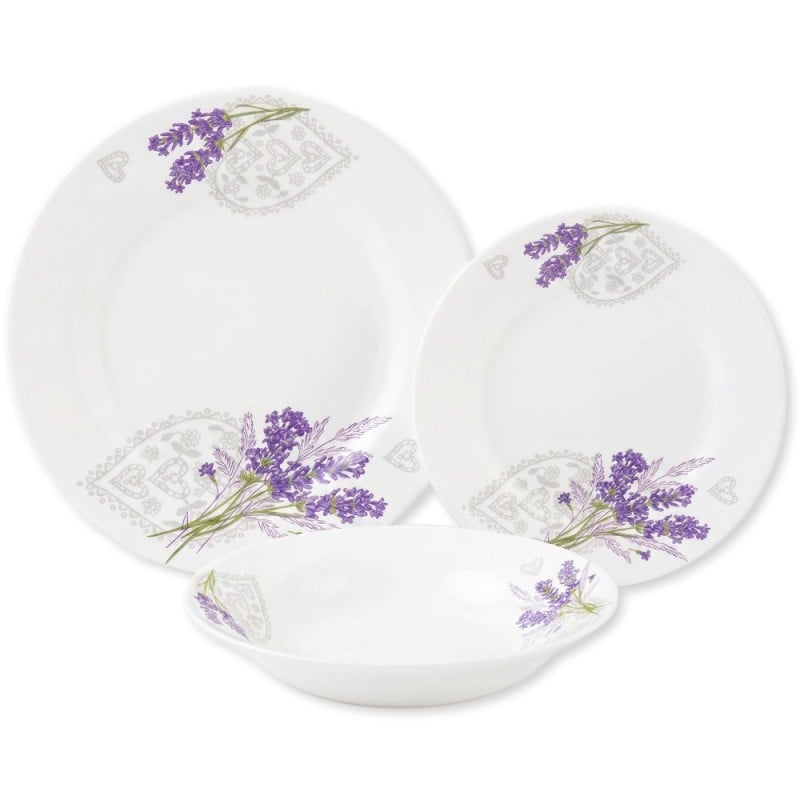 Serwis obiadowy 36 elementów Esmene białe talerze dla 12 osób wzór lawenda