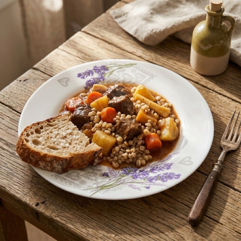 Serwis obiadowy 36 elementów Esmene białe talerze dla 12 osób wzór lawenda