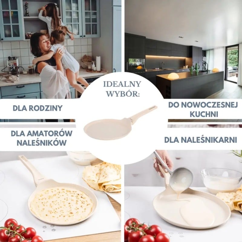 Patelnia do naleśników 24 cm z powłoką marmurową nieprzywierająca kremowa indukcja gaz Klausberg