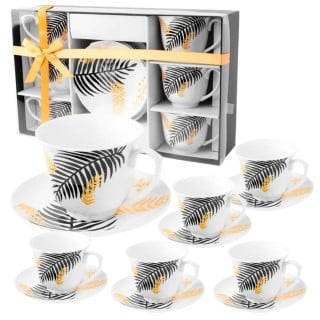 Serwis kawowy porcelanowy filiżanki ze spodkiem do kawy i herbaty 250 ml ELOVEN ODELO OD2971 Delhi