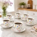 Serwis kawowy porcelanowy filiżanki ze spodkiem do kawy i herbaty 250 ml Motyw Motyli OD2970 Delhi