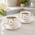 Serwis kawowy porcelanowy filiżanki ze spodkiem zestaw 2+2 do kawy i herbaty 250 ml Motyw Motyli OD2967 Delhi