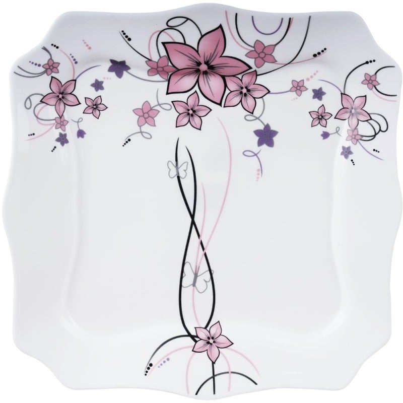 Elegancki zestaw obiadowo-kawowy 58 el. GierekHoff czarno-biały w kwiatowy wzór K-15009-4
