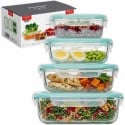 Pojemniki szklane prostokątne lunchbox GierekHoff Corio GH 1114 zestaw 4 sztuki żaroodporne hermetyczne 1050/640/370/200 ml