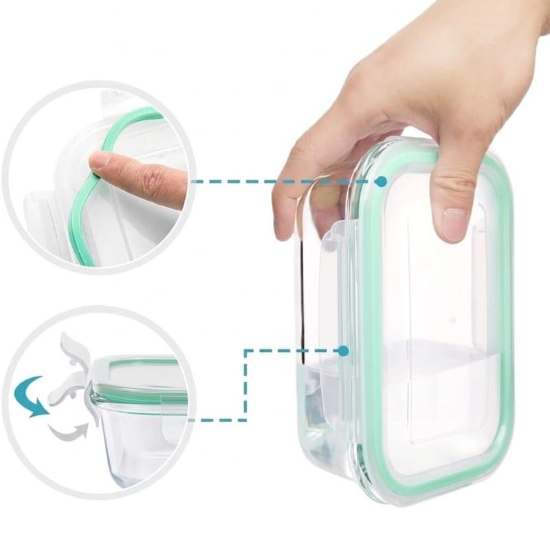 Pojemniki szklane prostokątne lunchbox GierekHoff Corio GH 1114 zestaw 4 sztuki żaroodporne hermetyczne 1050/640/370/200 ml