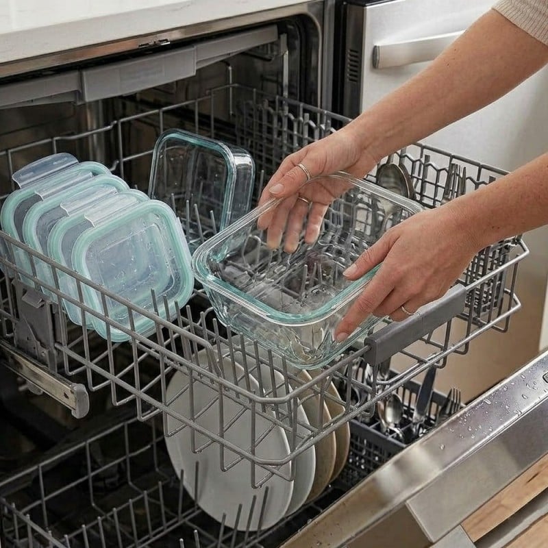 Pojemniki szklane kwadratowe lunchbox GierekHoff Corio GH 1115 zestaw 4 sztuki żaroodporne hermetyczne 800/520/320/150 ml