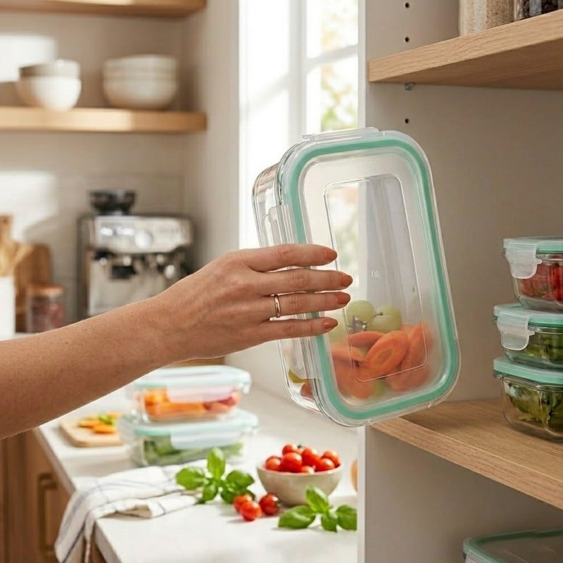Zestaw 8 pojemników szklanych lunchbox GierekHoff Corio żaroodporne hermetyczne prostokątne kwadratowe GH 1114 1115