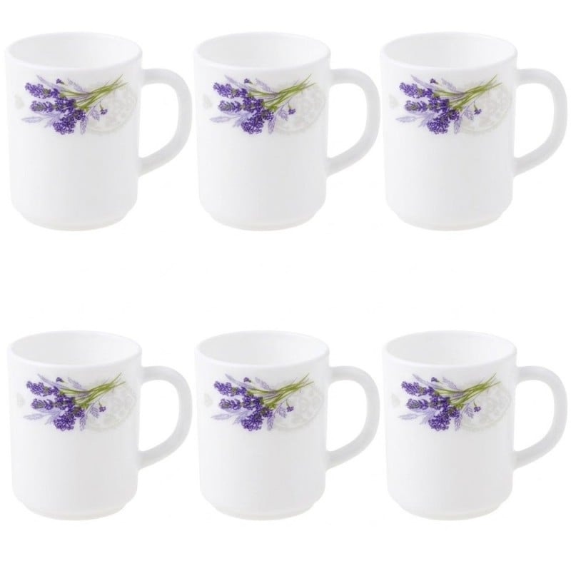 Kubki szklane 270 ml komplet 6 kubków Esmene Lavander białe wzór lawenda