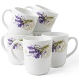 Kubki szklane 270 ml komplet 6 kubków Esmene Lavander białe wzór lawenda