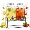 Słoje szklane z kranikiem 2x 4L z czarnym stojakiem do lemoniady napojów herbaty Tragar